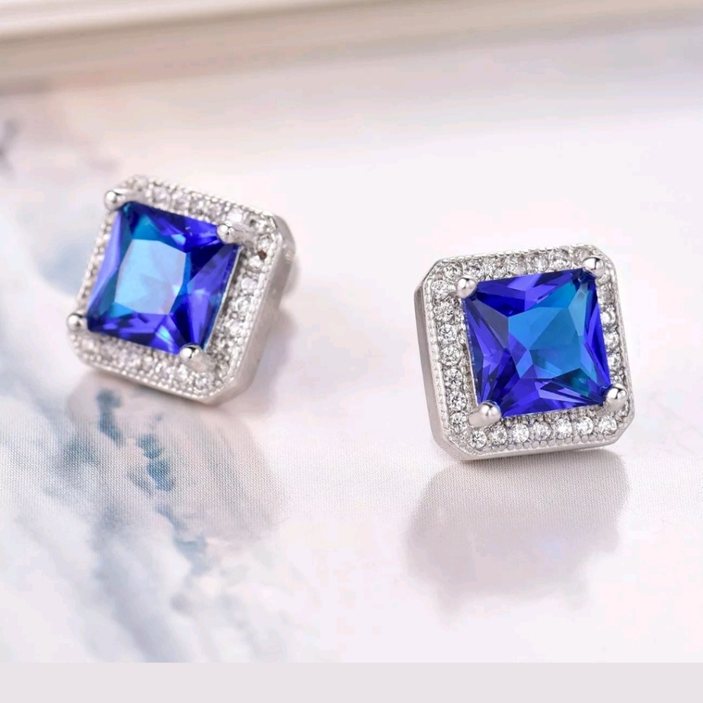 New arrival blue sapphire gold filled earrings